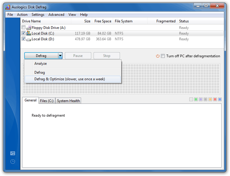 Auslogics Disk Defrag 7.1.0.0 software screenshot