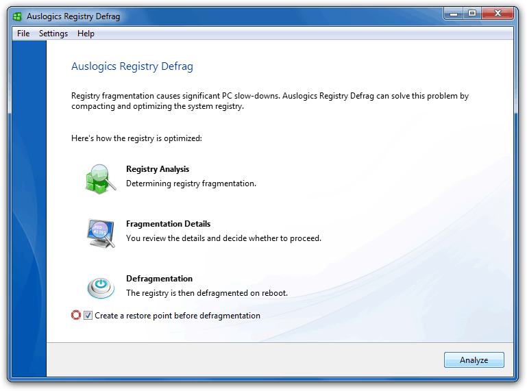 Auslogics Registry Defrag 10.1.0.0 software screenshot
