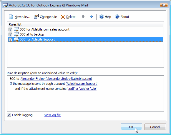Auto BCC 1.0.7 software screenshot