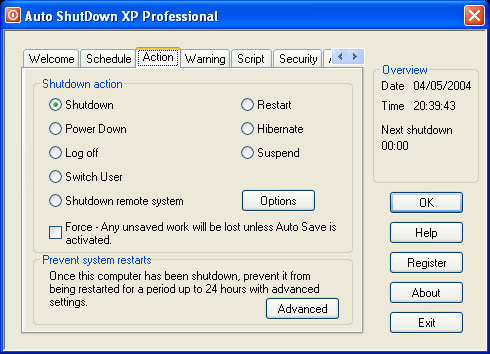 Auto ShutDown XP Professional with Auto Login 2003 software screenshot