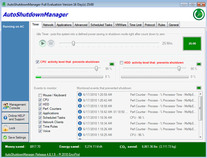 Auto Shutdown Manager 5.4.1.8 software screenshot