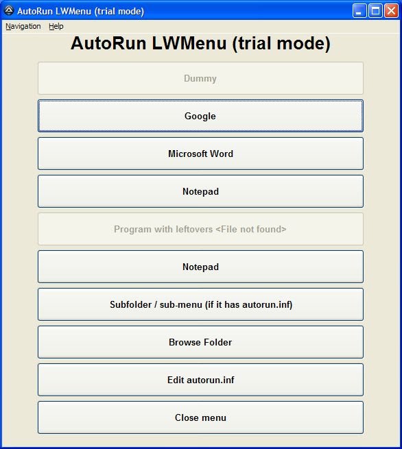 AutoRun LWMenu 1.3.2 software screenshot