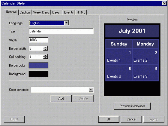 AutoSiteCalendar 1.2 software screenshot