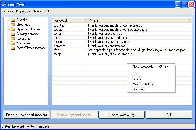 AutoText 3.1.6 software screenshot
