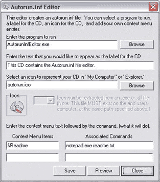 Autorun Inf Editor 1.0 software screenshot