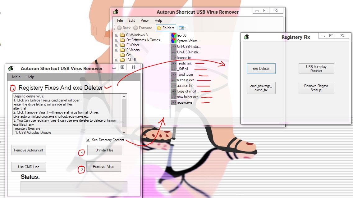 Autorun Shortcut USB Virus Remover 1.0.5.0 software screenshot
