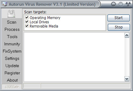 Autorun Virus Remover 3.1 Build 0719 software screenshot