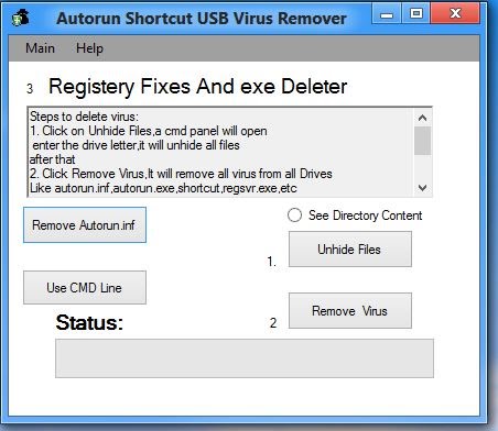 Autorun, .lnk,shortcut,etc usb virus remover 2.0.5 software screenshot
