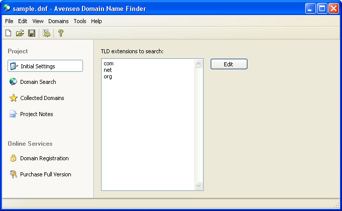 Avensen Domain Name Finder 2.24 software screenshot