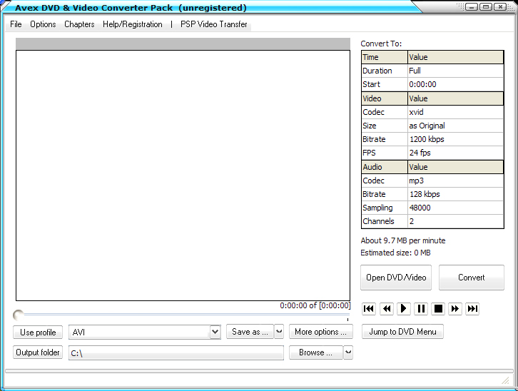 Avex DVD and Video Converter Pack 4.0 software screenshot