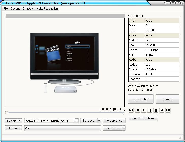 Avex DVD to Apple TV Converter 4.0 software screenshot
