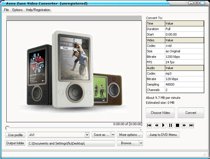 Avex Zune Video Converter 4.0 software screenshot