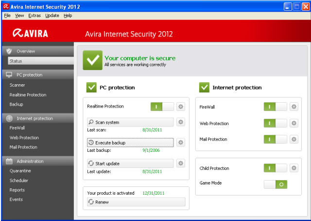 Avira Internet Security 2013 13.0.0.4052 software screenshot