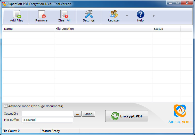 AxpertSoft PDF Encryption 1.4.5 software screenshot