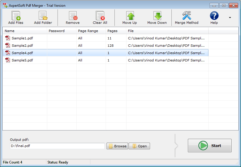 AxpertSoft Pdf Merger 1.5.1 software screenshot