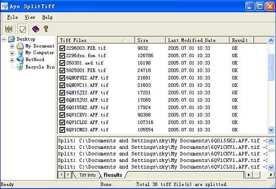 Aye SplitTiff 4.0 software screenshot