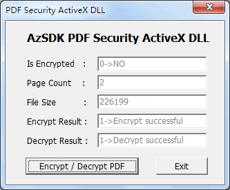 AzSDK PDF Security ActiveX DLL 3.00 software screenshot