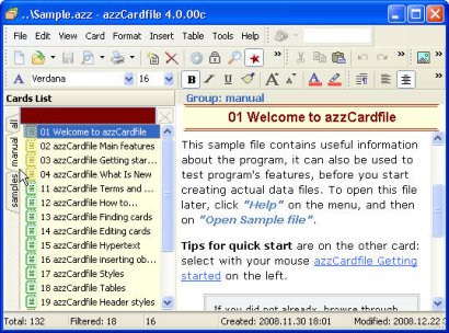 AZZ Cardfile 4.1.16 software screenshot