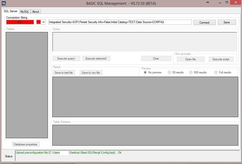 BASIC SQL Management 0.81.02 Beta software screenshot