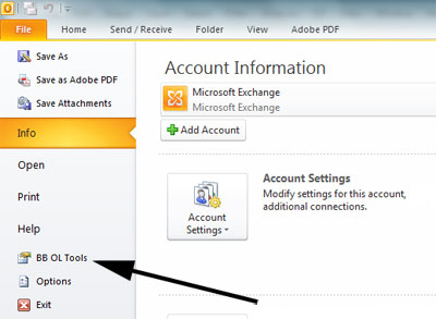 BB Outlook Tools 1.0.0.61 software screenshot