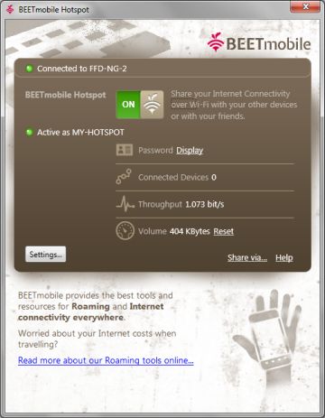 BEETmobile Hotspot 1.0.21.0 software screenshot