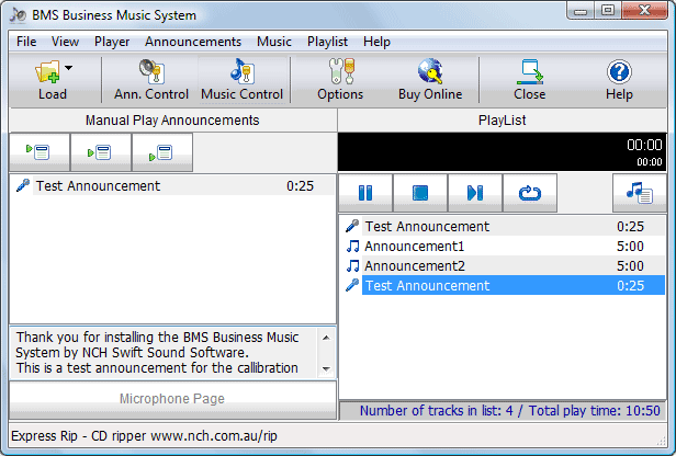 BMS Business Music System 4.08 software screenshot