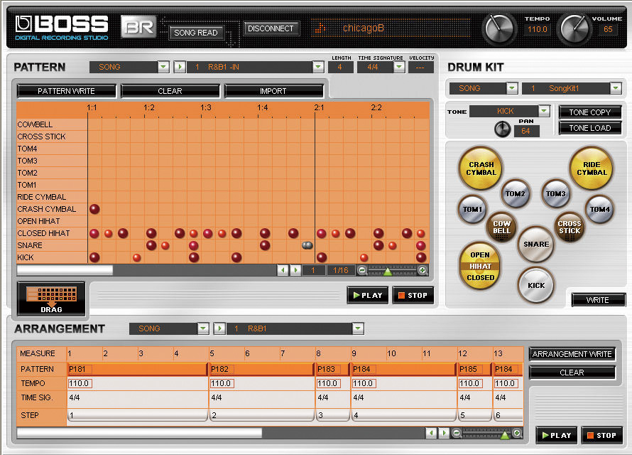 BR-900CD Rhythm Editor 1.00 software screenshot