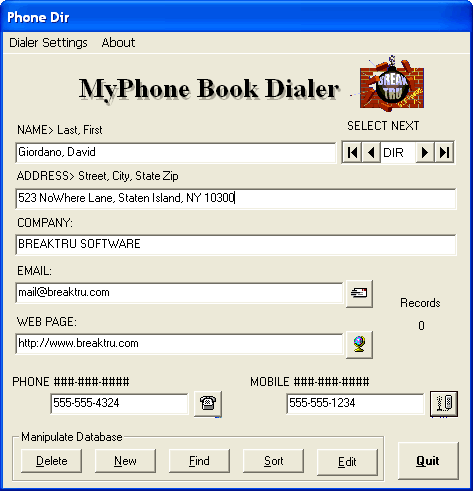 MyPhone Book Dialer 10.4.0 software screenshot