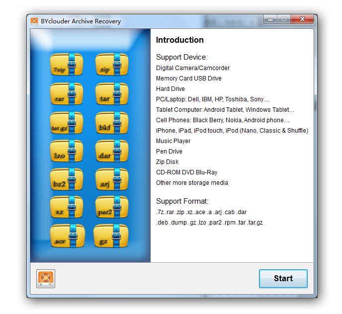 BYclouder Archive File Recovery 6.8.1.0 software screenshot