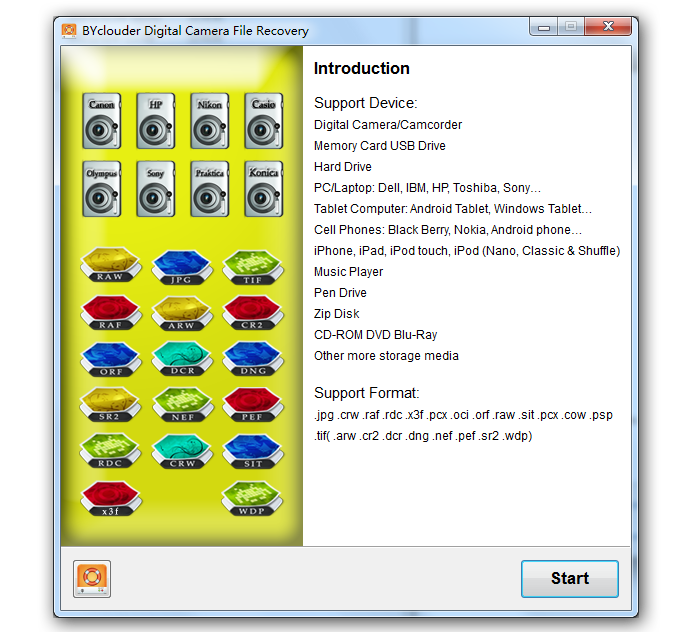 BYclouder Digital Camera File Recovery 6.8.1.0 software screenshot