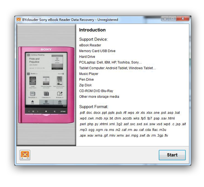 BYclouder Sony eBook Reader Data Recovery 6.8.0.0 software screenshot
