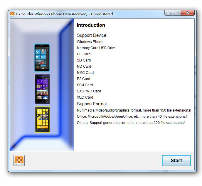 BYclouder Windows Phone Data Recovery 6.8.0.0 software screenshot