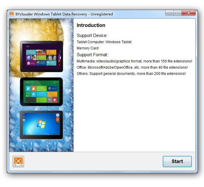 BYclouder Windows Tablet Data Recovery 6.8.0.0 software screenshot