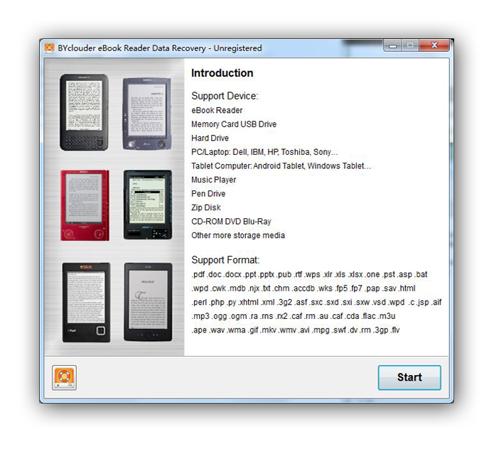 BYclouder eBook Reader Data Recovery 6.8.0.0 software screenshot