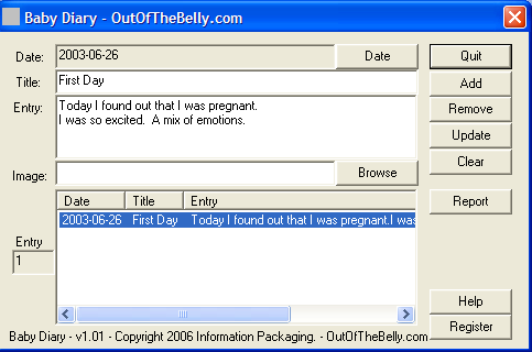 Baby Diary 1.01 software screenshot