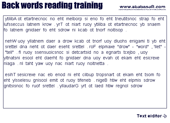 Back words free speed reading training 2.2 software screenshot