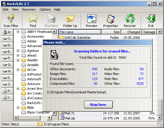 Back2Life 2.7 software screenshot