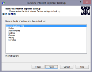 BackRex Internet Explorer Backup 2.8.0.172 software screenshot