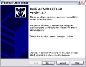 BackRex Office Backup 2.8.0.172 software screenshot