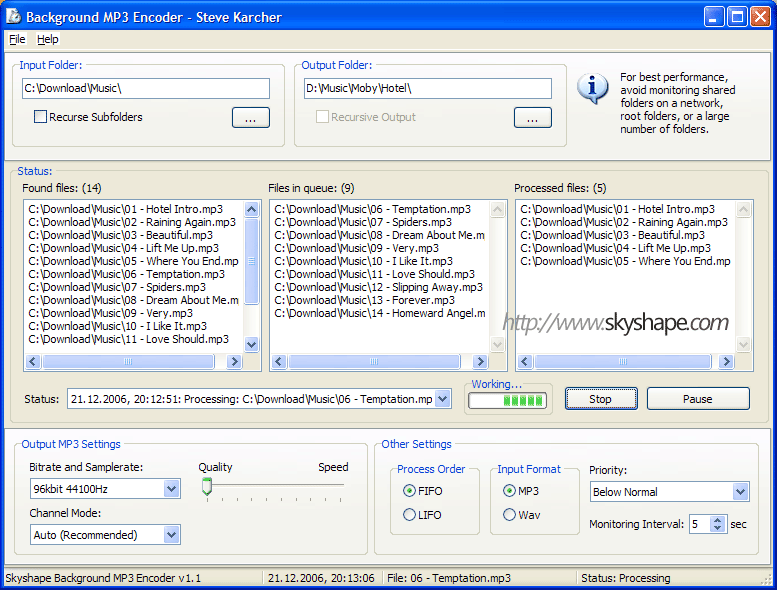 Background MP3 Encoder 1.1.1 software screenshot