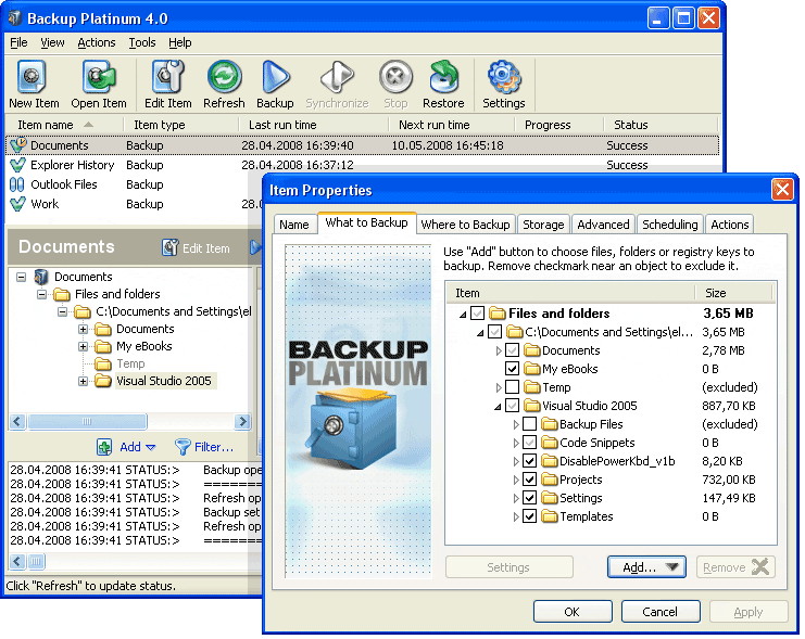 Backup Platinum 4.0 software screenshot