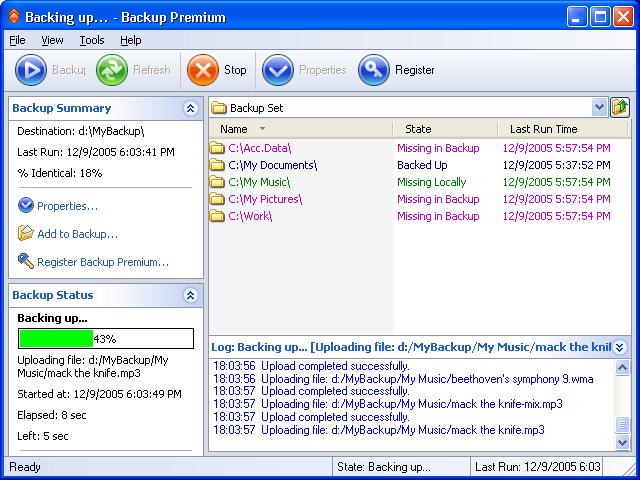 Backup Premium 2.5 software screenshot