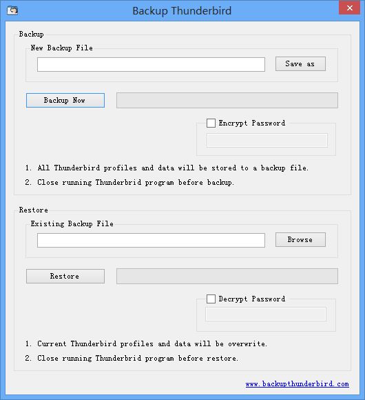 Backup Thunderbird 1.0.0.0 software screenshot