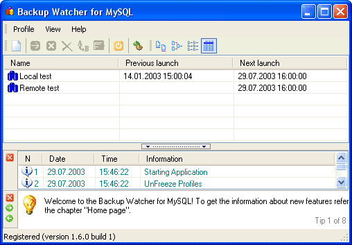 Backup Watcher for MySQL 1.9.8.9 software screenshot