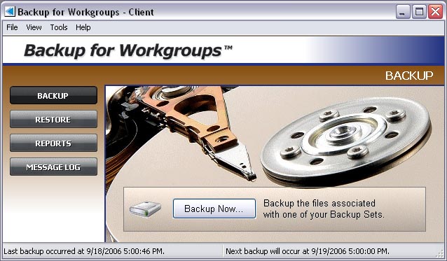 Backup for Workgroups 7.0.2 software screenshot