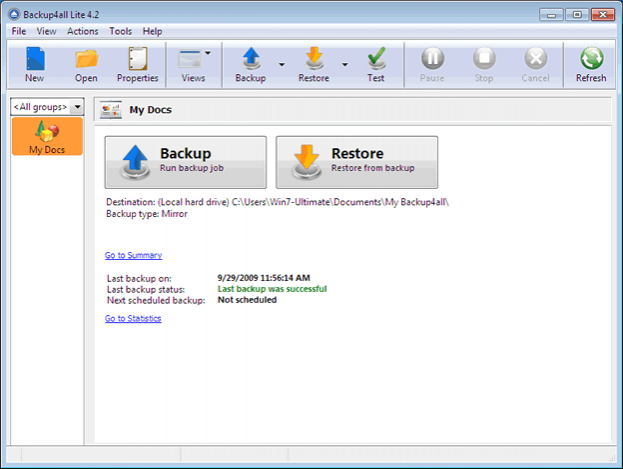 Backup4all Lite 6.4.309 software screenshot