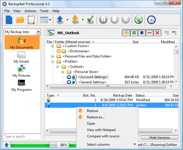 Backup4all 6.4.311 software screenshot