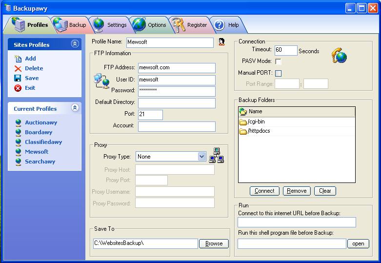 Backupawy 2.00 software screenshot