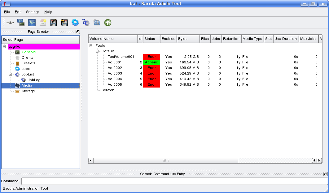 Bacula 7.4.0 software screenshot