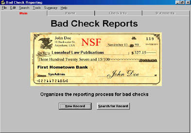 Bad Check Recovery Program 1.2 software screenshot